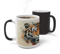 LZQPOEAS Year of The Tiger Tiger Face Mug 11Oz Colour Changing Magic Coffee Tea Cup Stylish Drinkware Ceramic Mugs Thermal Induction Novelty Funny Mug for Women Men