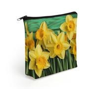 LZQPOEAS Yellow Daffodils Flowers Makeup Bag Cute Zippered Cosmetic Pouch Travel Toiletry Organizer Waterproof Cosmetic Pouch Portable Toiletry Pouch Gift for Mom Teacher Friends