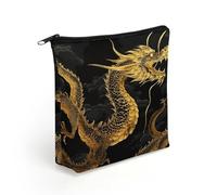 LZQPOEAS Yellow Dragon Black Background Makeup Bag Cute Zippered Cosmetic Pouch Travel Toiletry Organizer Waterproof Cosmetic Pouch Portable Toiletry Pouch Gift for Mom Teacher Friends