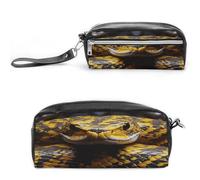 LZQPOEAS Yellow Snake Pen Case Cosmetic Makeup Bag PU Leather Cosmetic Pencil Bags Small Soft Makeup Pouch with Zipper Waterproof Makeup Brush Holder for Women Men Office