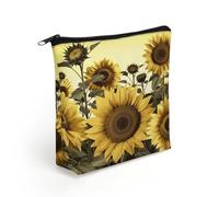LZQPOEAS Yellow Sunflower Floral Makeup Bag Cute Zippered Cosmetic Pouch Travel Toiletry Organizer Waterproof Cosmetic Pouch Portable Toiletry Pouch Gift for Mom Teacher Friends
