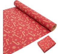 LZRinue Roll Package Christmas Wrapping Paper, 43cm×20m Kraft Gift Wrap with Stars and Candy, Recyclable, Multi-Purpose for Xmas, Birthday, Wedding, Baby Shower
