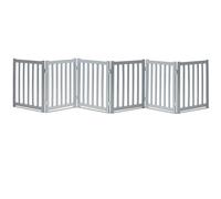 LZRS Extra Wide Freestanding Wooden 6 Panel Dog Gate, 24 Inch High Foldable Safety Barrier for Doorways, Hallways, Kitchens and Long Stairs, Durable Design, Suitable for Small Medium Dogs, Gray