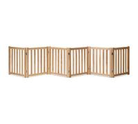 LZRS Extra Wide Freestanding Wooden 6 Panel Dog Gate, 24 Inch High Foldable Safety Barrier for Doorways, Hallways, Kitchens and Long Stairs, Durable Design, Suitable for Small Medium Dogs, Nature