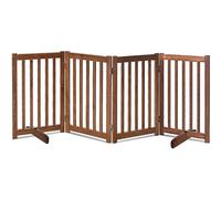 LZRS Freestanding Extra Wide Dog Gate 30 inch Tall - 4 Panels Solid Wooden Pet Gate for Doorways, Stairs, Hallways,Kitchens& Long Areas, Expandable & Foldable with Support Feet,Indoor Use,Oak