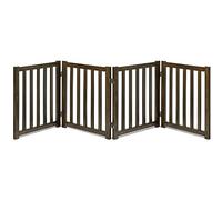 LZRS Freestanding Folding Wooden Dog Gate with 4 Panels, 24" High, Extra Wide Gate for Doorways, Stairs, Hallways, Large Spaces and Playpen for Indoor Puppies, Walnut