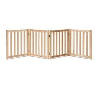 LZRS Freestanding Folding Wooden Dog Gate with 4 Panels, 24 Inch High, Extra Wide Gate for Doorways, Stairs, Hallways, Large Spaces and Playpen for Indoor Puppies, Nature