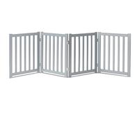 LZRS Freestanding Folding Wooden Dog Gate with 4 Panels, 24 Inch High, Extra Wide Pet Gate for Doorways, Stairs, Hallways, Large Spaces and Playpen for Indoor Puppies, Stepping Over, Grey