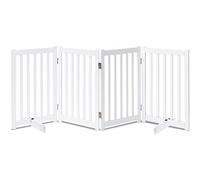 LZRS Freestanding Pet Gate Solid Wood 76cm High 4 Panels for Dogs of All Ages, White