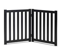 LZRS Oak Wood Foldable Pet Gate,Wooden Dog Gate,Cat Gate,Pet Gate with Pet Collar for House Doorway Stairs,Freestanding Indoor Outdoor Gate Safety Fence，2 Panel 24"-Black