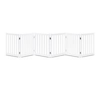 LZRS Oak Wood Foldable Pet Gate,Wooden Dog Gate,Cat Gate,Pet Gate with Pet Collar for House Doorway Stairs,Freestanding Indoor Outdoor Gate Safety Fence，6 Panel 24"-White