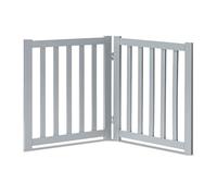 LZRS Oak Wood Foldable Pet Gate,Wooden Dog Gate,Cat Gate,Pet Gate with Pet Collar for House Doorway Stairs,Freestanding Indoor Outdoor Gate Safety Fence，2 Panel 24"-Grey