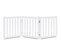 LZRS Oak Wood Foldable Pet Gate,Wooden Dog Gate,Cat Gate,Pet Gate with Pet Collar for House Doorway Stairs,Freestanding Indoor Outdoor Gate Safety Fence，3 Panel 24"-White