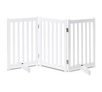 LZRS Solid Hard Wood Freestanding Pet Gate,Wooden Dog Gates for Doorways,Nature Wood Dog Gates for The House,Dog Gate for Stairs,Freestanding Indoor Gate Safety Fence,3 Panel 32"-White