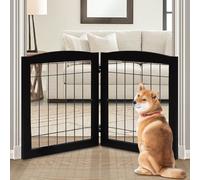 LZRS Sturdy Wood Pet Gate, Freestanding Wire Pet Dog Gate Safety Fence Indoor, Foldable Stair Barrier Pet Exercise for Most Furry Friends, Dog Gate for Stairs, Doorways, Black,24" Height-2 Panels