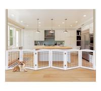 LZRS Sturdy Wood Pet Gate, freestanding Wire pet gate, Foldable Stair Barrier pet Exercise for Most Furry Friends, Gate for Stairs, White,24" Height-6 Panels