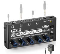 LZSIG Headphone Amplifier 4 Channel, Metal Stereo Audio Amplifier, Mini Earphone Splitter with Power Adapter, 1/4" & 1/8" TRS Headphones Output & TRS Audio Input, DC 12V
