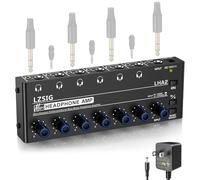 LZSIG Headphone Amplifier Metal Stereo Audio Amplifier,Mini Earphone Splitter with Power Adapter,1/4" & 1/8" TRS Headphones Output and TRS Audio Input for Sound Mixer (Medium(6-channel))