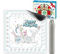 LZSIG Mahjong Mat 33"x33" - Non-Slip Noise Reduction Gaming Mat with Beginner Rules for American Mahjong, Cocktail Artwork Waterproof Surface with Velvet Bag for Game Night, Gift