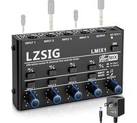 LZSIG Mini Audio Mixer, Stereo Line Mixer for Sub-Mixing, Ultra Low-Noise, 4-Channel, Dynamic Microphone Independent Control, 1/4" & 1/8" TRS Output and Input for Guitars,Bass,Keyboards