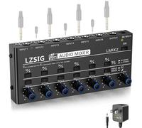 LZSIG Mini Audio Mixer,Stereo Line Mixer for Sub-Mixing,Ultra Low-Noise,6-Channel,Microphone Independent Control, 1/4" & 1/8" TRS Output and Input, for Guitars,Bass,Keyboards