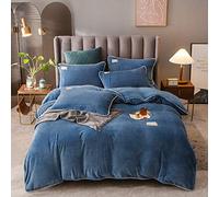 LZstrong Winter Velvet Duvet Cover Set, Solid Color Heavy Duty Quilt Cover, Double-Sided Fleece, Includes Bed Sheet and Pillowcase, Super Thick and Soft (Blue,Double)