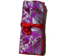 LZTDSBX Silk Storage Wallet Pouch 10pcs Custom Zip Roll Up Jewelry Bags Travel Portable Packaging Chinese Brocade Drawstring Multi Zipper Wholesale(Fuchsia Rich Flower)