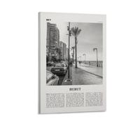 LZTEN Beirut Print Black And White Seaside, Beirut Wall Art, Beirut Poster, Beirut Photo, Beirut Wall Decor Canvas Wall Art Poster Framed 16x24inch