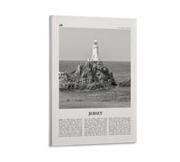 LZTEN Jersey Print Black And White Channel Islands Ocean, Jersey Wall Art, Jersey Poster, Jersey Photo, Jersey Wall Décor, Jersey Map Canvas Wall Art Poster