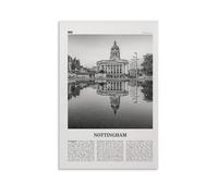 LZTEN Nottingham Print Black And White, Nottingham Wall Art, Nottingham Poster, Nottingham Photo, Nottingham Décor, England, UK, United Kingdom Canvas Wall