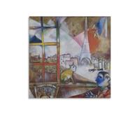 LZTEN Paris through The Window by Marc Prints Chagall Prints Posters Canvas Wall Art Oil Paintings Deco Unframed 24x24inch