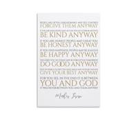LZTEN Teresa Mother Quotes - Do It Anyway - Positive Mind Christian Wall Art Quote Prints Posters Canvas Wall Art Oil Paintings Deco Unframed 20x30inch