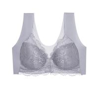 LZTET Front Closure Beauty Back Comfy Bra,Lace Non Padded Women'S Sleep Bras,Sports Bra,Premium Quality,Seamless,No Wires Sweat-Wicking,Comfy Sports Bra For Women(M,Light gray)