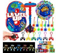 Lzuhoa 89 Pcs Number 8 Video Game Pinata with Stuffers Birthday Decorations | Video Game Birthday Decorations 15.7" Level Up Pinata Keychains Stickers Bracelets Blindfold Stick Confetti and other Fillers