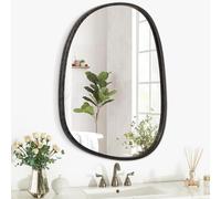Lzuso Asymmetrical Hanging Wood Mirrors Irregular Oval Frame for Wall Modern Unique Decorative for Bathroom Vanity Living Room Bedroom Entryway Artistic Wall Mirror