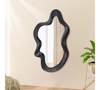 Lzuso Asymmetrical Mirror for Decor Large 55x37cm Modern Wooden Framed Wall Mirrors Unique Shape Wall Mounted Vanity Artistic Wavy Mirror Decorative for Living Room Bedroom Bathroom Entryway Black