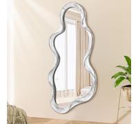 Lzuso Asymmetrical Mirror Irregular Wall Mirrors Modern Wood Frame Unique Artistic Cute and Stylish Cloud Mirror Decorative for Cloakroom Bedroom Living Room Bathroom Entryway Large White