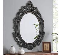 Lzuso Black Oval Wooden Hanging Mirrors Carved Wall Mirrors Baroque Style Frame Rustic Vintage Decorative Aesthetic for Vanity Bedroom Bathroom Living Room Entryway Farmhouse