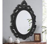 Lzuso Black Wall Mirror Baroque Style Vintage Oval Mirrors for Wall Wooden Hanging Arendahl Traditional Unique Mirror Decorative for Bathroom Bedroom Living Room Entryway decor 70x50cm