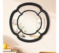 Lzuso Black Wall Mounted Mirror, Large Irregular Circle Hanging Mirror Wooden Wavy Framed Round Decorative Mirrors for Hallway Entryway Vanity Decor 60x60 cm Mirrors