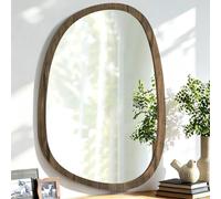 Lzuso Brown Irregular Mirror for Wall Decor Modern Asymmetrical Wooden Framed Wall Mirror Unique Shape Vanity Artistic Oval Mirror Decorative for Bedroom Bathroom Living Room Entryway Hallway Large