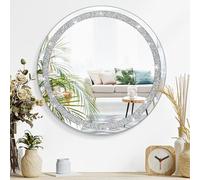Lzuso Crystal Diamond Silver Mirrors for Wall Round Shaped Wall Hanging Mirror Frameless Bling Stylish Decoration Mirror for Vanity Home Bathroom Bedroom Living Room Hallway Decor