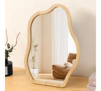 Lzuso Desk Table Mirror Irregular Makeup Wood Framed Retro Tabletop Mirrors Free Standing Portable High-Definition for Countertop Vanity Living Room Bedroom Tabletop Bathroom Desk
