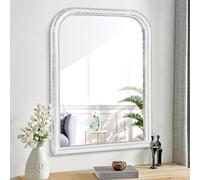 Lzuso Farmhouse White Wood Framed Mirror for Wall 65x45cm Large Rounded Rectangle Mirrors Rustic Bedroom Bathroom Living Room Vanity Mirror Farmhouse Hanging