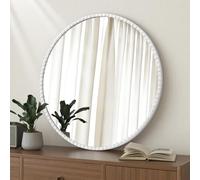 Lzuso Hanging Round Mirror Metal Frame Wall Circle Mirrors with Beaded for Living Room Entryway Bathroom Bedroom Modern Decorative White 50x50cm