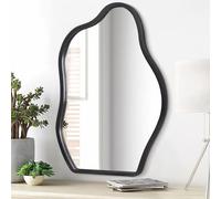 Lzuso Irregular Asymmetrical Mirror Small Wooden Framed Wall Mirror Modern Cloud Hanging Artistic Mirror Decor for Bathroom Vanity Bedroom Living Room Entryway Hallway 16"x12"