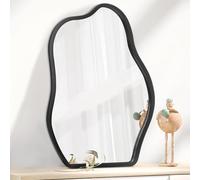 Lzuso Irregular Asymmetrical Mirror Small Wooden Framed Wall Mirror Modern Cloud Hanging Artistic Mirror Decor for Bathroom Vanity Bedroom Living Room Entryway Hallway 16"x12"