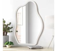 Lzuso Irregular Mirror for Wall Decor White Modern Asymmetrical Small Mirror Wooden Framed Hanging Wall Mirrors Unique Shape Vanity Decorative for Living Room Bedroom Bathroom Entryway