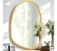 Lzuso Irregular Wooden Framed Mirror for Wall Modern Asymmetrical Unique Hanging Mirror Artistic Unique Oval Shape Wall Mirror Decor Bathroom Vanity Bedroom Living Room Entryway Hallway Small