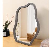 Lzuso Makeup Desk Mirror Wood Frame Portable Free Standing Ornate Tabletop High Definition Countertop Mirrors with stand for Vanity Dresser Living Room Bedroom Office Decorative